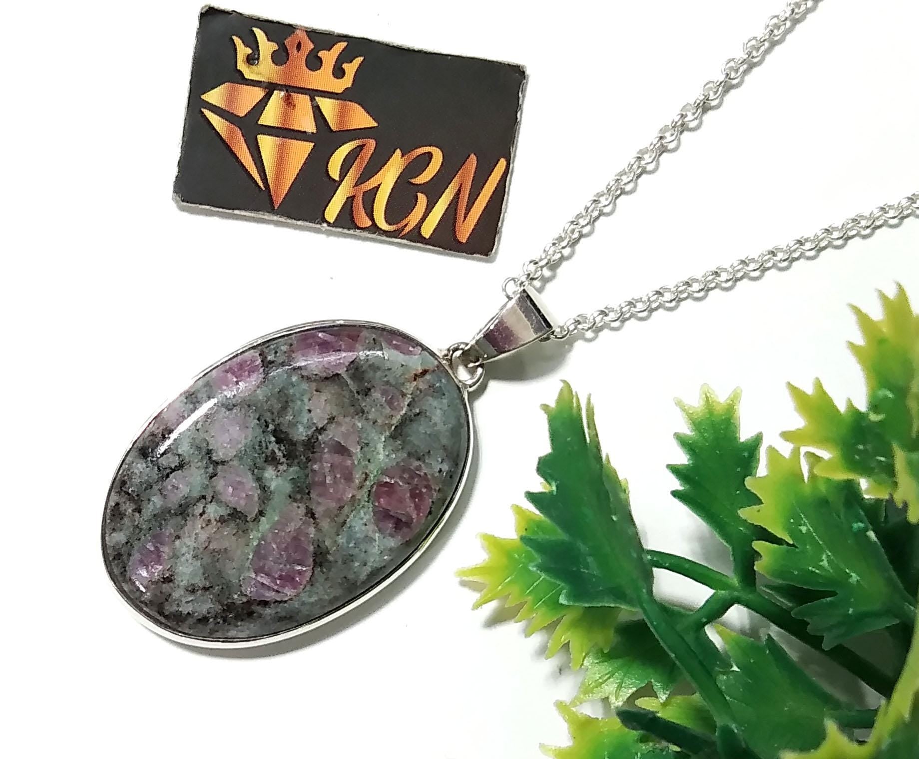 Amazing Ruby Fuchsite Cabochon Pendant, 925 Starling Silver Pendant, Ruby Fuchsite Gemstone Pendant Chain Necklace, Handmade Jewelry Pendant